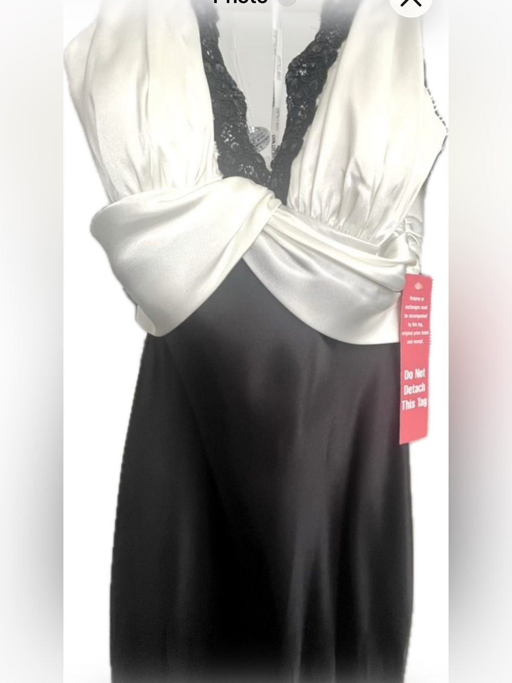 Black white satin lace sequin evening gown, party prom Long fancy cocktail dress